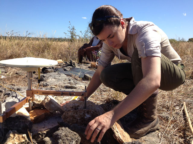 Sarah Stamps placing equipment in Madagascar.