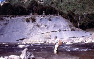 Clarence Allen fly fishing on the Ruakituri River in New Zealand.