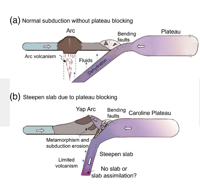 Schematic diagram of the steepening Yap subducted slab.