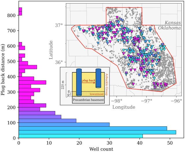 Map of back wells and disposal wells in Lower Arbuckle formation.  