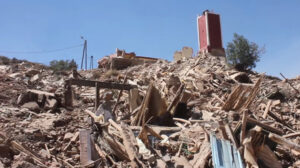 building rubble from 2023 Al Haouz Morocco earthquake in_Tizi_NTest