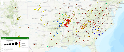 Screenshot of recent earthquakes from CERI website.